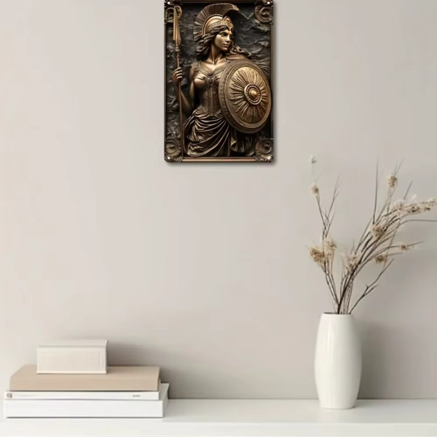 Potdemiel Vintage Athena Wandbehang aus Aluminium in Bronze, quadratische dekorative Plakette zur Inneneinrichtung, Breite: 20,06 cm, Höhe: 30,23 cm - Bild 2