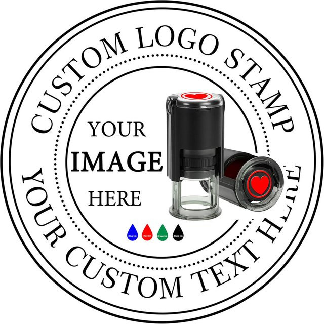 Personalisierter Selbstfärbender Gummi-Stempel von QWELL mit individuellem Namen, Logo oder Unterschrift für Geschäft und Büro in Blau oder Schwarz - Bild 1