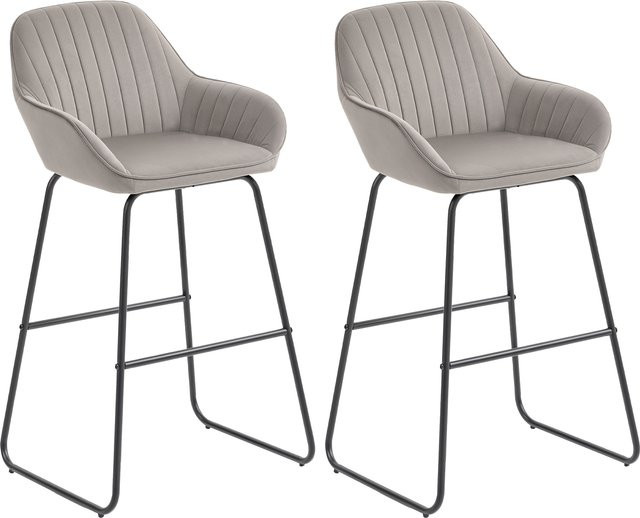 Aosom Barhocker 2er Set aus Samt in Grau mit Metallgestell und Kanalsteppung - Bild 1