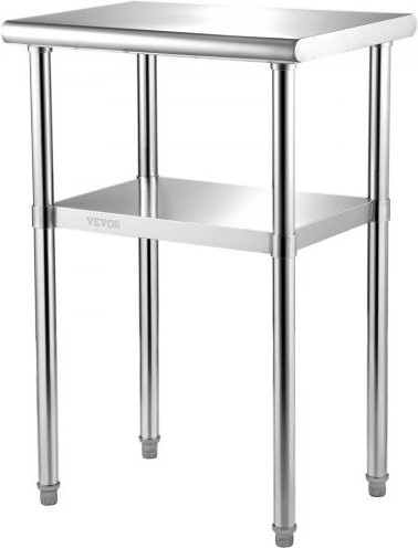 VEVOR Kommerzieller Edelstahl Arbeitstisch mit zwei Ablagen, Farbe Silber, B/T/H: 61 x 45,7 x 91,4 cm - Bild 1