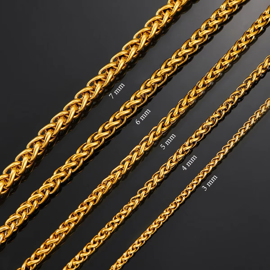 HIYEE Halskette Edelstahl, Gold, Weizen Geflochten, Unisex - Bild 2