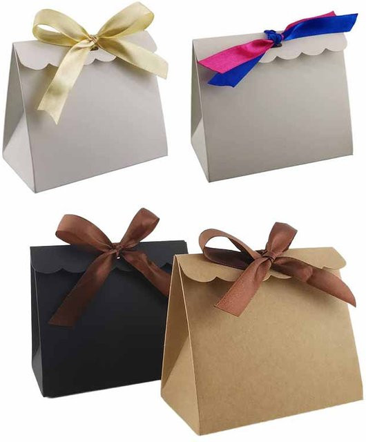 WEHRPARTY Kraftpapier Geschenkboxen mit Schleife und Wellenkante in Braun für Hochzeiten, Geburtstage und Partys - Bild 1