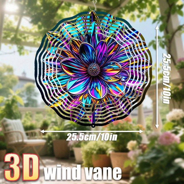 CIFBUY 3D Metall-Blumen-Windspiel für den Garten, Regenbogen Windspinner mit Drehhaken, Durchmesser: 25,4 cm, Farbe: Multicolour - Bild 1