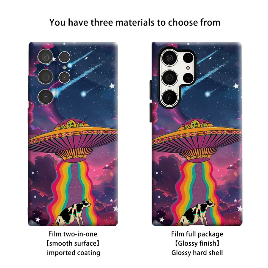 Stoßfeste Doppelschicht Handyhülle mit UFO-Abduktions-Kuh-Design für Samsung Galaxy S26 S25 Ultra S24 S23 Ultra Plus, Mehrfarbig - Bild 2