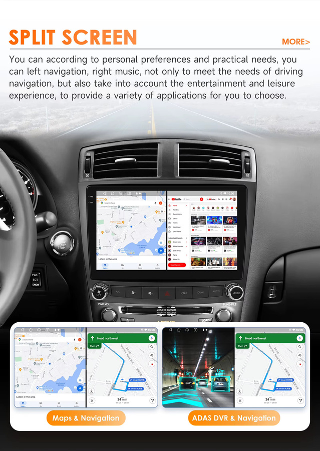 OSSURET Multimedia Autoradio mit Video Player für Lexus IS250 200 300 350 (2006-2012) mit Carplay, Android Auto, 4G, DSP und GPS in Schwarz - Bild 2