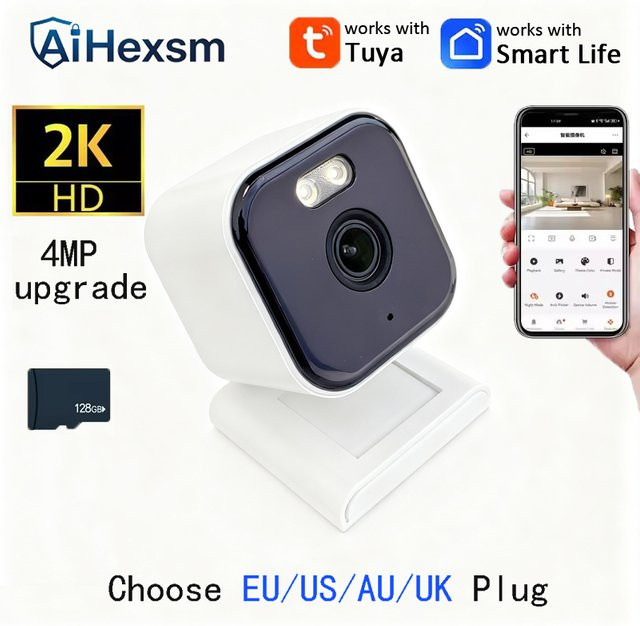 AiHexsm 2K Mini-Überwachungskamera in Weiß, 4MP Sicherheitskamera für den Außenbereich und Innenbereich mit magnetischer Adsorption - Bild 1