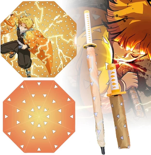Bandai Agatsuma Zenitsu Katana Regenschirm aus Demon Slayer in Orange, 38 Zoll, UV-Schutz und winddichter Sonnenschutz-Parasol - Bild 1