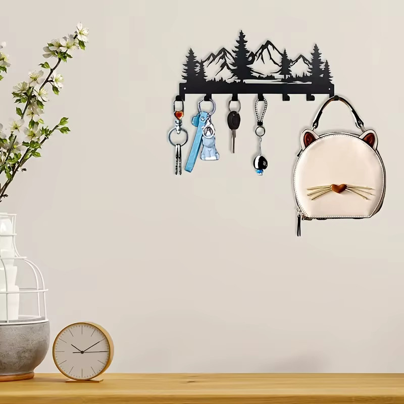 Metall-Schlüsselhaken zur Wandmontage mit Walddesign in Schwarz, B/T/H: 12,5 x 25,0 x 1,0 cm - Bild 3