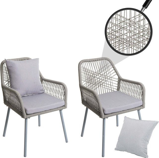 2er-Set MCW Gartenstühle O12 aus Aluminium mit grauem Seilgeflecht und UV-beständigen Polstern - Bild 1