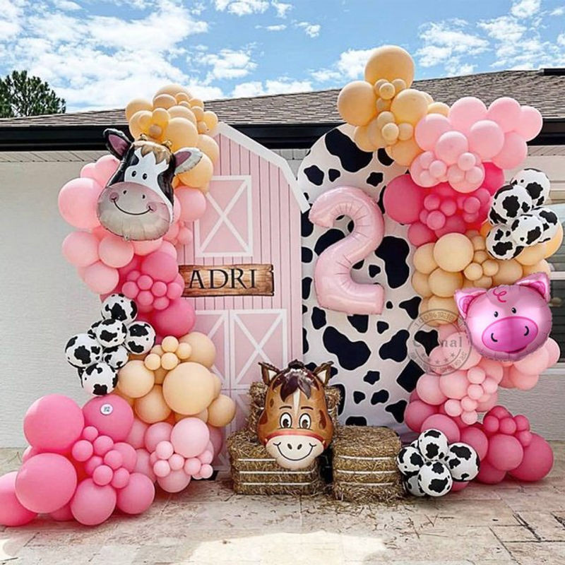 Enanal Bauernhof Ballon Girlande Bogen Kit mit Kuh und Schwein Tier Thema, 146 Stück, Rosa und Mehrfarbig, für Geburtstag oder Baby Shower - Bild 1