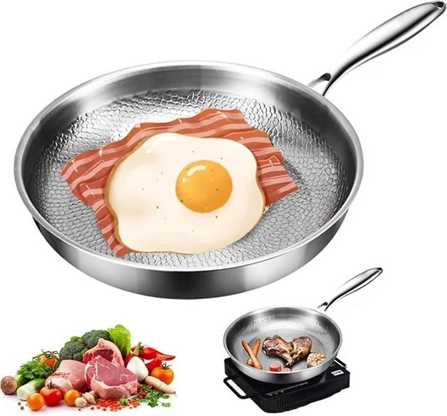 OWJHE Bratpfanne aus reinem Titan mit Hammermuster und Fischschuppen-Struktur, unbeschichtet, Silber, Durchmesser: 30 cm - Bild 1