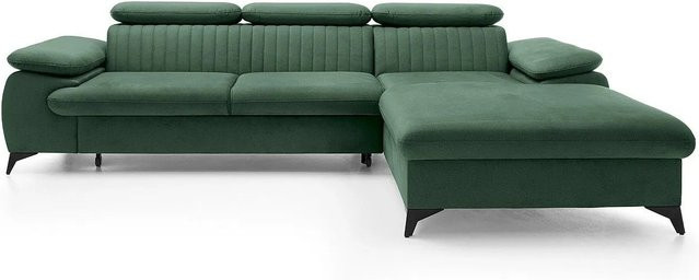 Vente-unique Schlafsofa Samara in Grün mit Samtbezug und L-Form - Bild 1