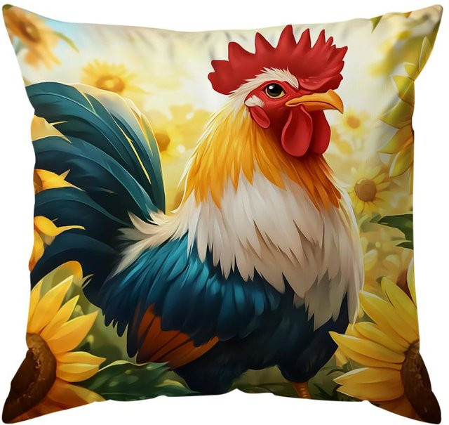 Dekokissenbezug JMG Clothing mit Hahnen- und Sonnenblumen-Print, Polyester, Multicolour, B/B: 45 x 45 cm - Bild 1
