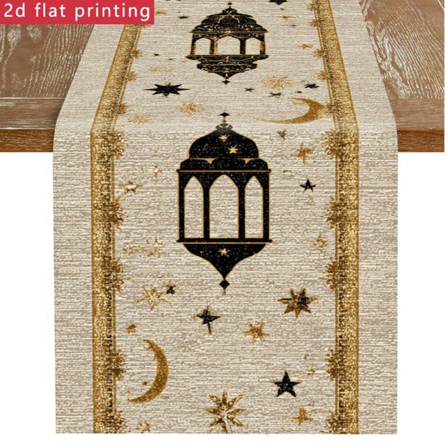 VIKAMA Tischläufer aus Leinen in Beige mit Grafik-Aufdruck, B/H: 90 x 33 cm - Bild 1