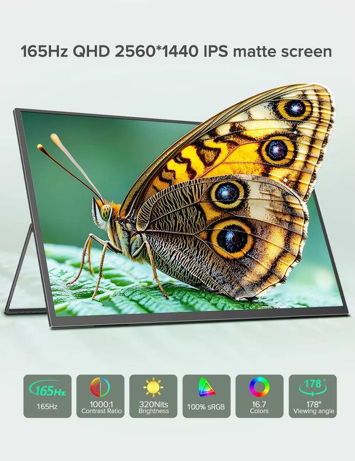 UPERFECT 24,5 Zoll 2K QHD Computermonitor in Schwarz mit 165Hz, IPS-Panel, 100% sRGB, HDR und FreeSync für PC, Laptop und Spielekonsole - Bild 2