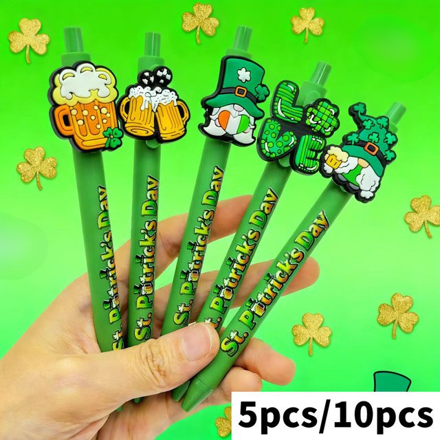 St. Patrick's Day Kugelschreiber im irischen Festival-Design, grüne Press-Kugelschreiber aus Kunststoff - Bild 1