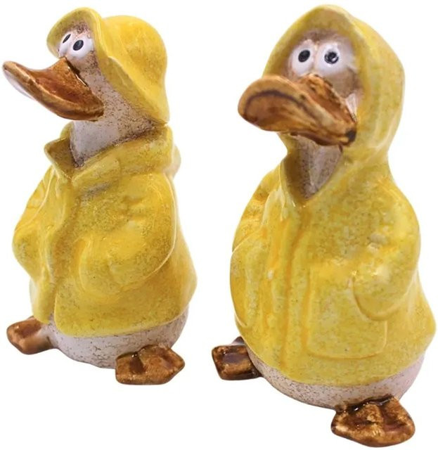 Dekohelden24 2er Set gelbe Entenfiguren als verspielte Dekofiguren für Garten und Tischdeko, B/T/H: 6 x 6 x 11 cm - Bild 1