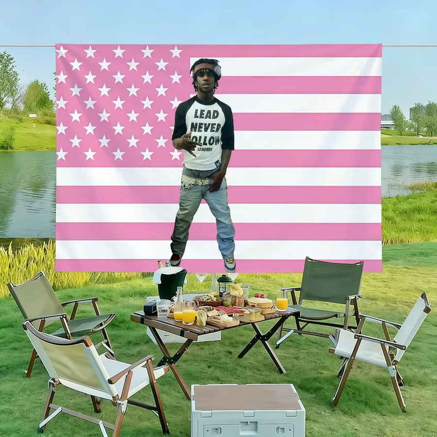 Chief Keef Flagge von Warner Bros. in Pink mit Sternen und Streifen, Wandkunst Dekoration für Innenbereich und Outdoor, B/H: 60,0 x 40,0 cm - Bild 4