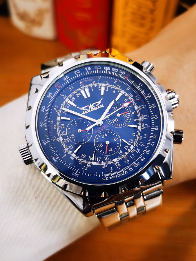 JARAGAR Automatik Armbanduhr, Leder, Edelstahl, Silber, Herren - Bild 3