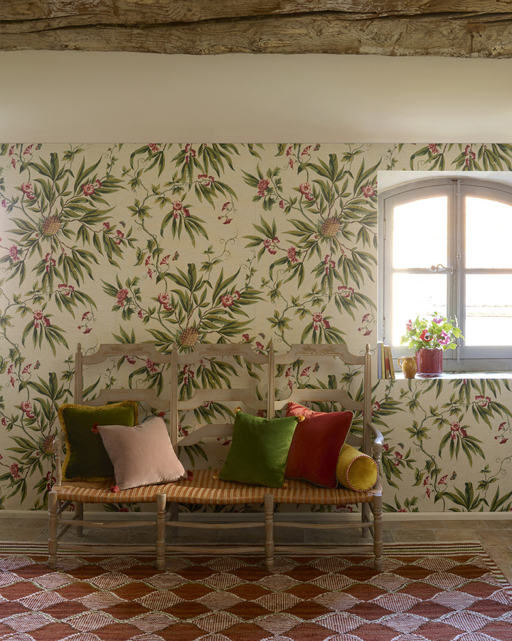 Manuel Canovas Tapete Opoa Mousse in Grün und Multicolour mit botanischem Floral-Design im Vintage-Stil - Bild 2