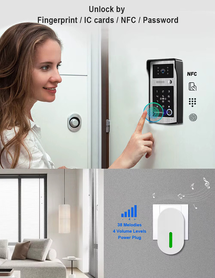 Tuya Smart Wifi Video-Türsprechanlage in Schwarz mit 1080P Kamera, App-Steuerung, Tastatur, RFID und Fingerabdruck-Entsperrung für PoE und LAN-Anschluss - Bild 2