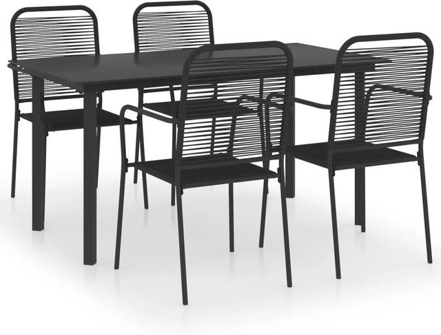 vidaXL 5-teilige Garten-Essgruppe in Schwarz aus Glas und pulverbeschichtetem Stahl im Retro-Design - Bild 1