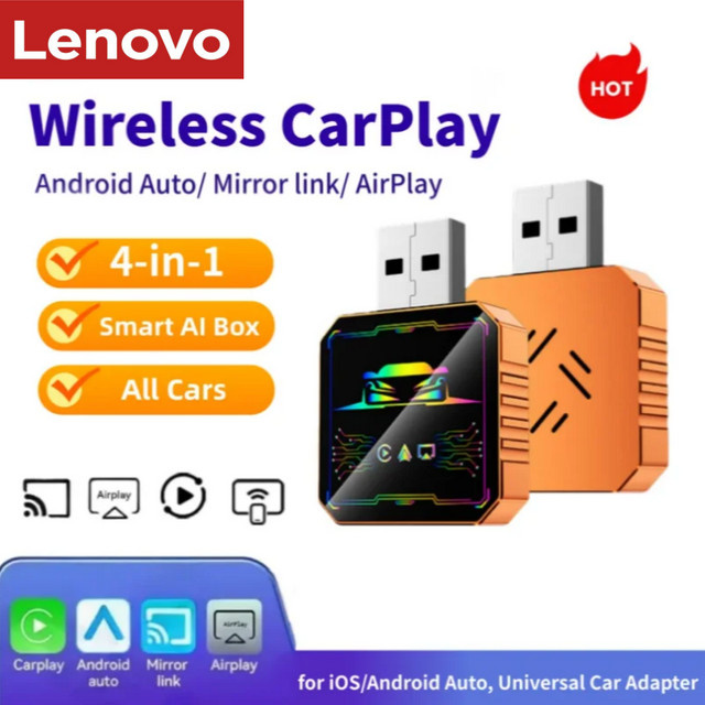 Lenovo 4-in-1 Wireless Android Auto und Apple CarPlay Adapter mit Spiegelbildschirm für dein Autoradio, universeller Adapter für iOS und Android via Wi-Fi - Bild 1
