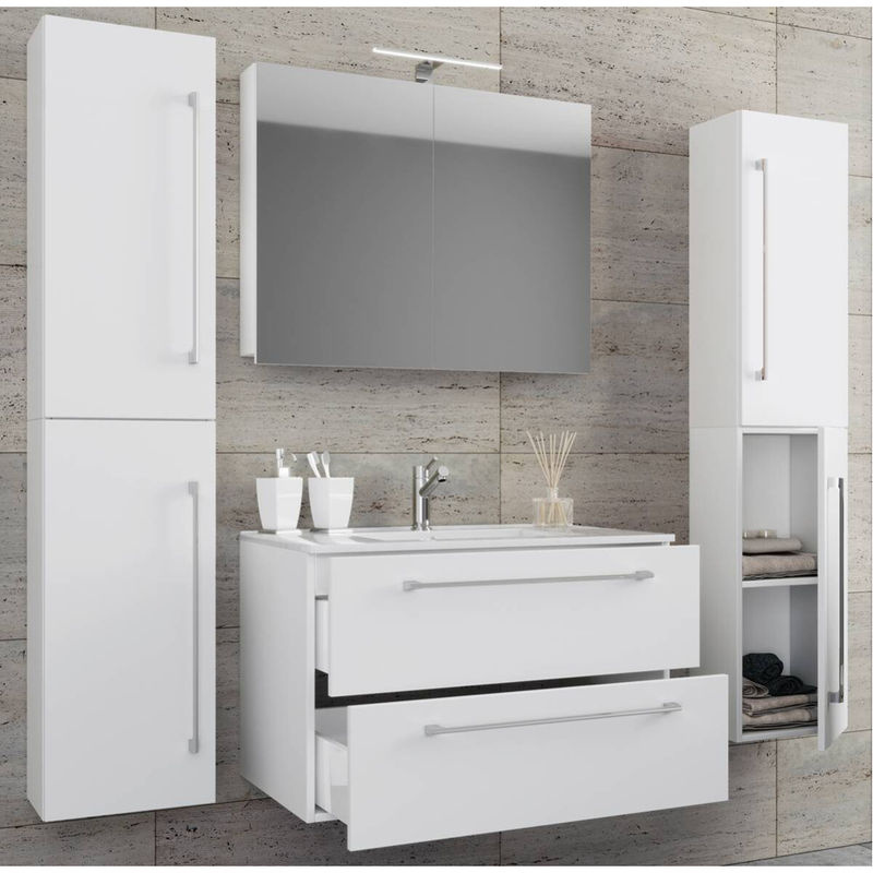 VCM Badinos 5-tlg. Badmöbel-Set in Weiss mit Waschtisch, Waschbecken, Unterschrank und Spiegelschrank, B/H/T: 80 x 150 x 46 cm - Bild 3
