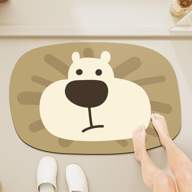 Saugfähige Badezimmermatte mit Cartoon-Tier-Motiv von Yiran Furniture, beige, rutschfest und schnelltrocknend, B/T: 60 x 40 cm - Bild 1