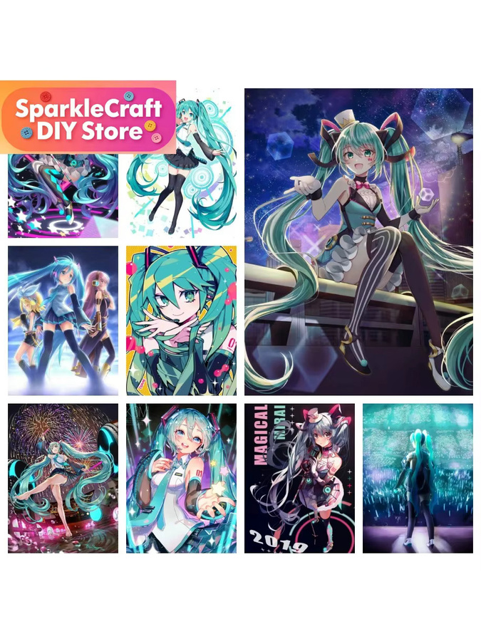 DIY Diamantmalerei-Set Miku Japanisches Cartoon-Mädchen 5D Mosaik Vollbohr Rundstickerei Multicolor B/H: 30,0 x 20,0 cm - Bild 4