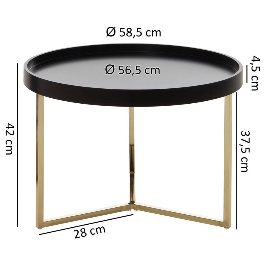 Wohnling Couchtisch modern rund in Schwarz und Gold mit glänzender Oberfläche B/H/T: 58,5 x 42,0 x 58,5 cm - Bild 5