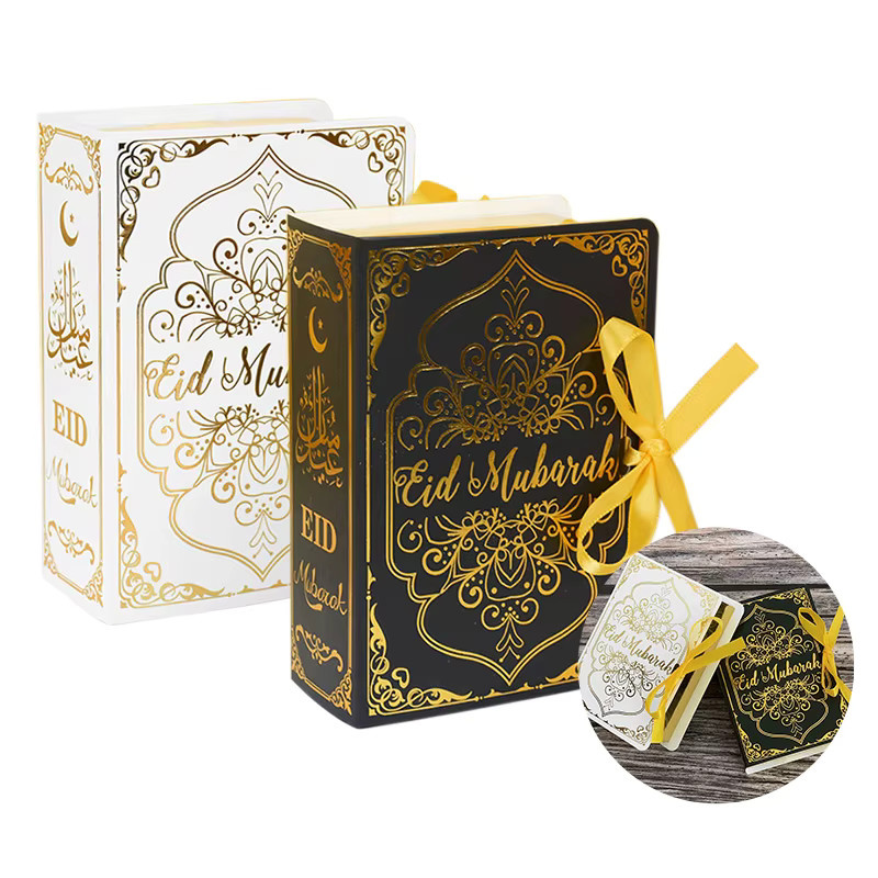 10 Stück ZQNYCY Eid Mubarak Schokoladenboxen in Buchform, schwarze Ramadan Geschenkverpackungen aus Papier für das islamische Fest - Bild 2