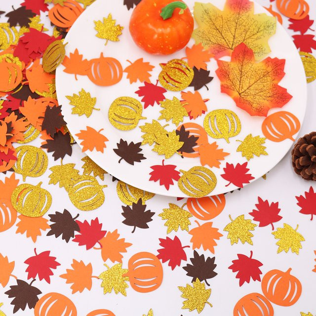 VRISE Herbst-Konfetti aus Papier mit Kürbis- und Ahornblatt-Motiven für Thanksgiving, Halloween und Hochzeiten, 100 Stück - Bild 1
