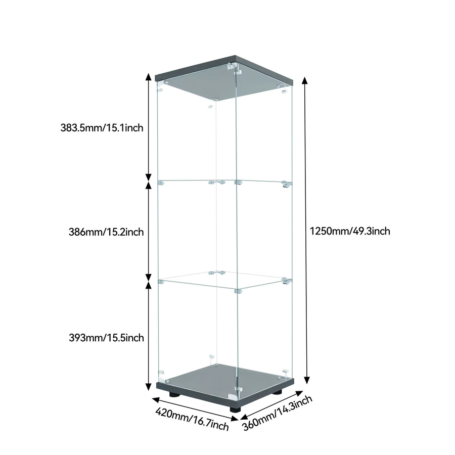 Comanlai Dreistufige Glas-Vitrine mit LED-Beleuchtung, Stehender Schaukasten mit Glastür in Schwarz, Modernes Design für Wohnzimmer und Schlafzimmer - Bild 2