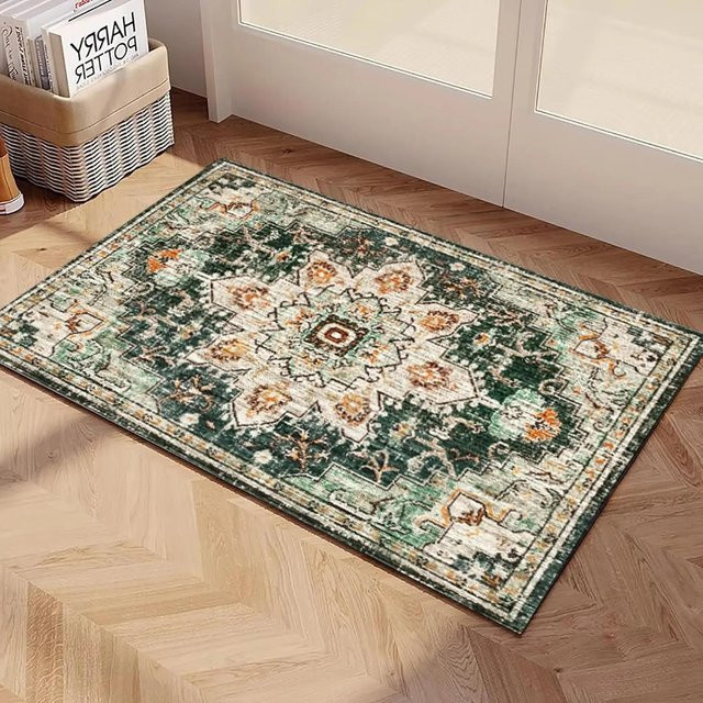 Lodestar Amerikanischer Boho-Teppich in Grün, maschinenwaschbare und rutschfeste Fußmatte für Badezimmer, Küche oder Flur, B/T: 60 x 40 cm - Bild 1