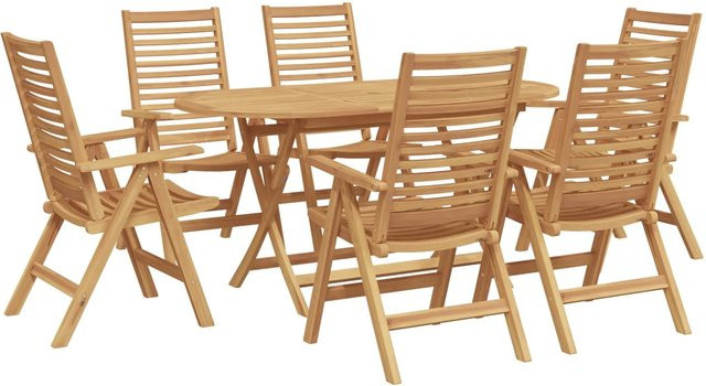 vidaXL 7-teiliges Garten-Essbereich-Set aus klappbarem Teakholz in Braun - Bild 1