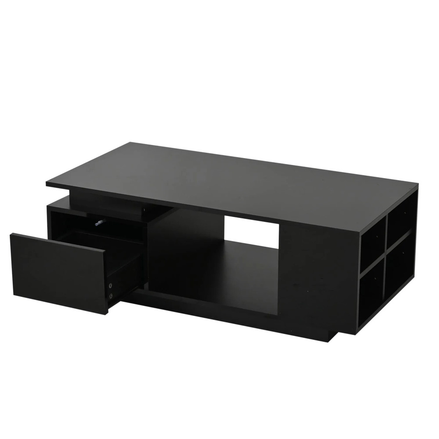 okwish Couchtisch mit LED Schublade und Ablagefächern in Schwarz Hochglanz, B/T/H: 100 x 50 x 36 cm - Bild 2