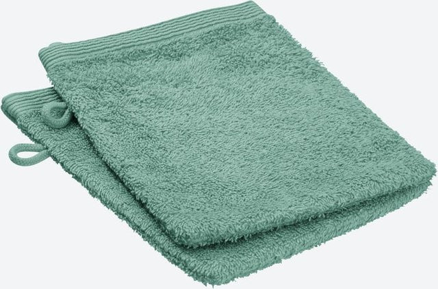 NKD Frottee-Waschhandschuh aus 100% Baumwolle, grün, 2er-Pack, B: 16 cm, H: 21 cm - Bild 1
