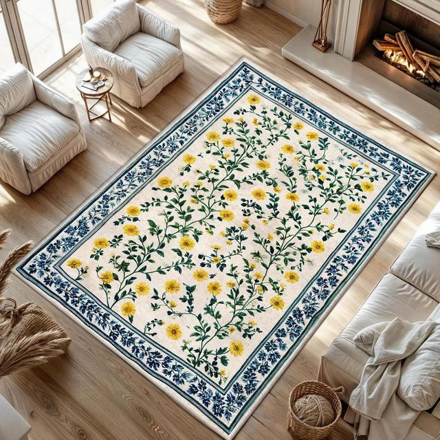 Lodestar Vintage Teppich mit floralem Rosenmuster, rutschfest und waschbar, Mehrfarbig, B/T: 60 x 40 cm - Bild 1