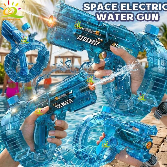 HUIQIBAO Weltraum Elektrische Weltraum-Wasserpistole, Automatische Spritzpistole, transparent, blau - Bild 1
