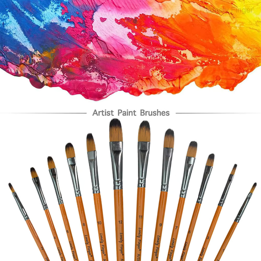 12-teiliges Filbert-Pinsel-Set aus Kunsthaar mit Holzgriffen in Braun und Multicolour für Acryl-, Aquarellmalerei, Gouache, Tinte und Basteln - Bild 5