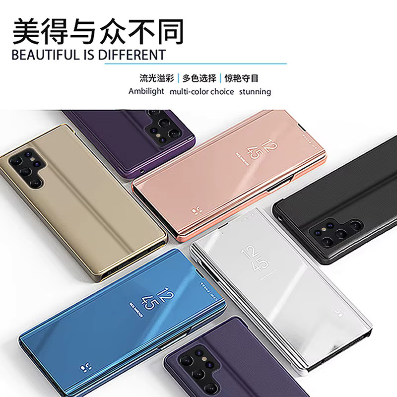 Spiegelklare Handyhülle mit Standfunktion für Samsung Galaxy S26 Ultra S25 Edge S24 S23 S21 S20 FE S22 Plus und Note20 Flip in Transparent mit Gold-Akzenten - Bild 3