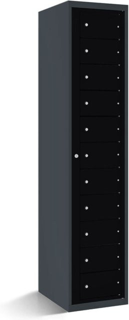 rotstahl Fächerschrank mit 11 Fächern und Zentraltür, Korpus Anthrazitgrau und Türen Schwarz, B/T/H: 40 x 50 x 180 cm - Bild 1