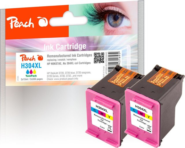 Peach HP 304 XLC Druckköpfe XL Set, 2er Pack Multicolor, wiederaufbereitet, passend für HP DeskJet 3750, 3720, 3730 und 3732 - Bild 1