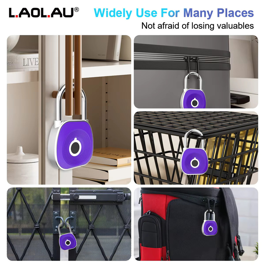 Biometrisches Smart-Vorhängeschloss von L.AOL.AU in Schwarz oder Lila, wasserdichtes digitales USB-Gepäckschloss mit Fingerabdruck-Sensor - Bild 4