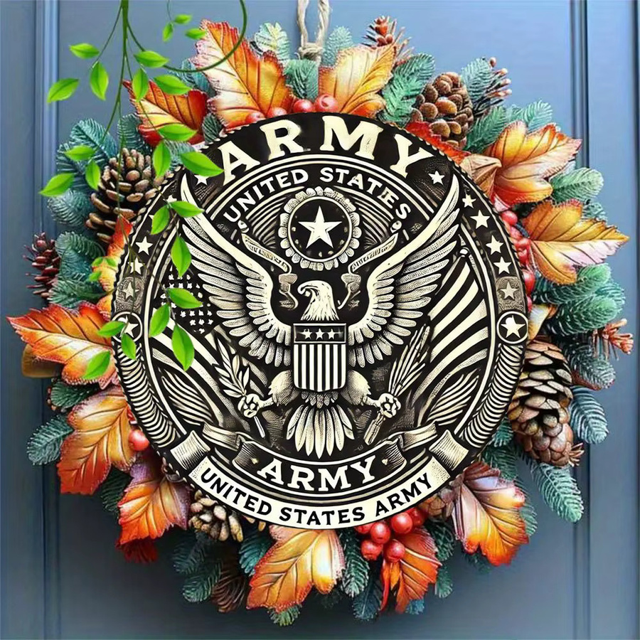 Potdemiel Wanddekoration US-Armee Emblem aus Metall, kreisförmige Militärabzeichen Kunst im Vintage-Stil, Durchmesser: 19,81 cm - Bild 2