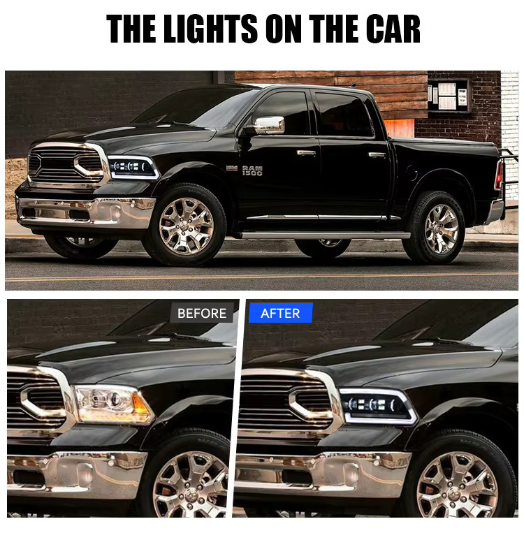 Kuerled Scheinwerfer für Dodge RAM 1500 2500 3500 (2009–2018) mit sequentiellen Blinkern und Startanimationen, Schwarz - Bild 2