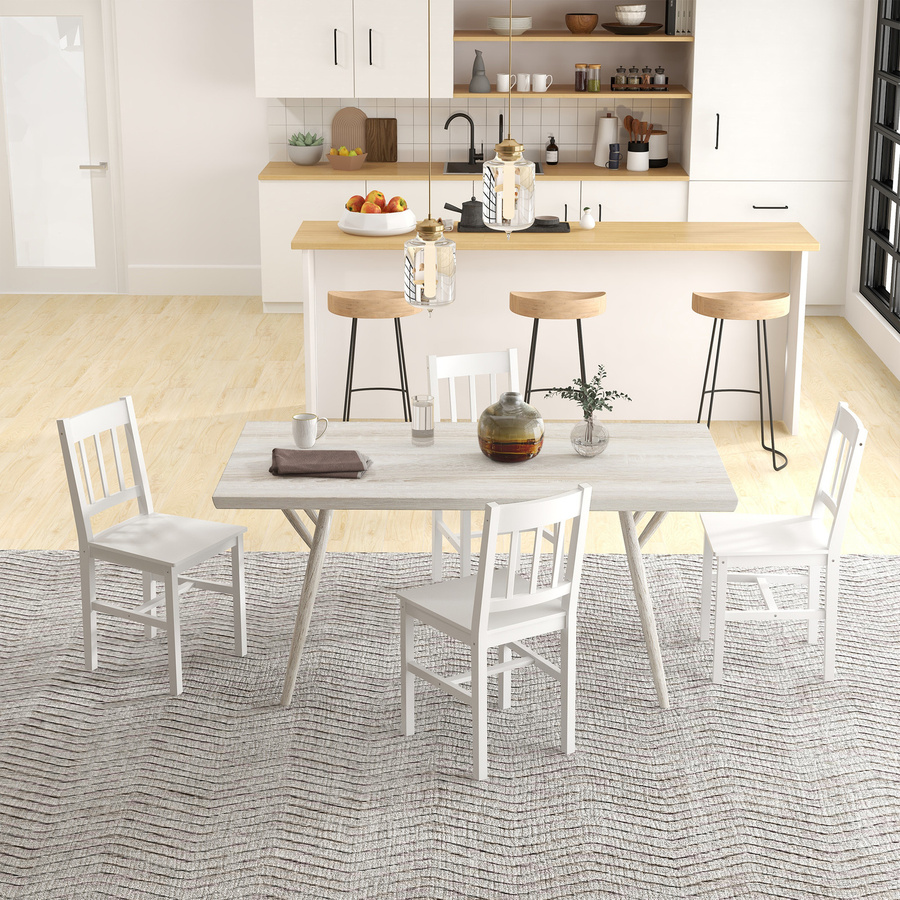 HOMCOM 4er Set Esszimmerstühle aus Kiefernholz in Weiß mit Rückenlehne im modernen Design - Bild 2