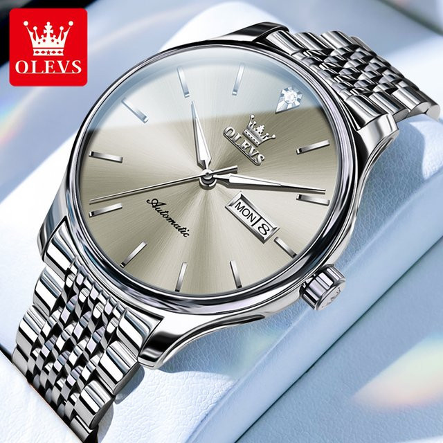 OLEVS Armbanduhr, Automatik, Edelstahl, Silber, Herren - Bild 1
