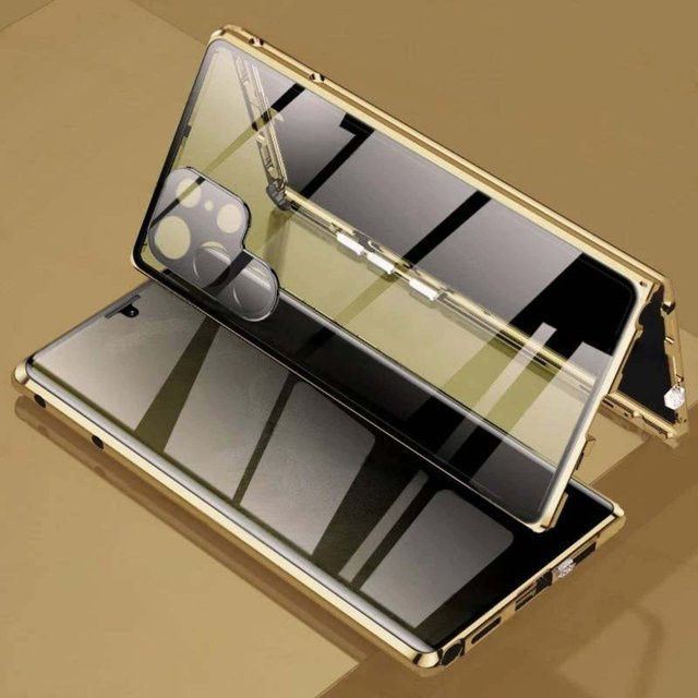 Magnetische 360° Anti-Spionage-Schutzhülle für Samsung Galaxy S25 Ultra, S25 Plus und S25+ mit Kameraobjektivschutz in Gold und Transparent - Bild 1